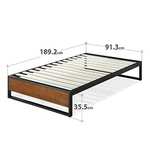 Zinus Suzanne Single Bed frame - Bed 90x190 cm - 36 cm Height - Bamboo and Metal Platform Bed frame - Black