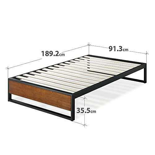 Zinus Suzanne Single Bed frame - Bed 90x190 cm - 36 cm Height - Bamboo and Metal Platform Bed frame - Black