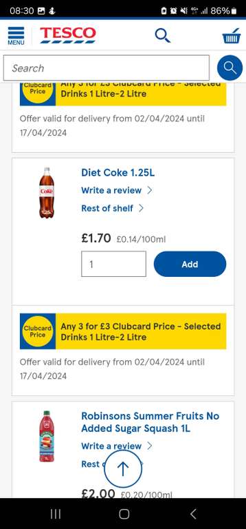 Various Vimto, Robinson and Ribena squash plus others 3 for £3 Clubcard Price