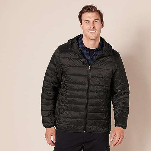 Amazon Essentials Men's Lightweight Water-Resistant Packable Hooded Puffer Jacket (Various Colours & Sizes Available)