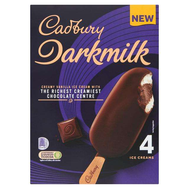 Cadbury Darkmilk Ice Creams 4x90ml - Free via using voucher (Online Shops Only) - Min spend applies @ Sainsbury's