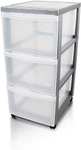 Iris Ohyama Plastic Storage Tower Organizer with ergonomic handle, 15L, 3 drawers, With wheels
