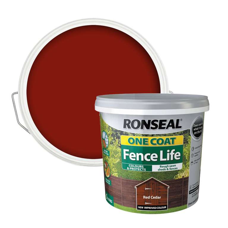 Ronseal One Coat Fence Life Charcoal Grey / Dark Oak / Medium Oak / Forest Green / Red Cedar 5L £8 + Free Click & Collect @ Wilko