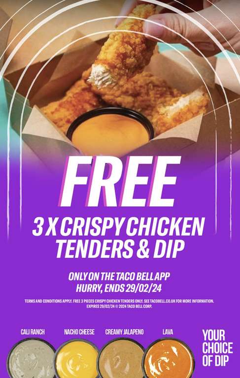 3 Crispy Chicken tenders & Dip Via App