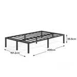Zinus Yelena King size Bed frame - Bed 150x200 cm - 36 cm Height with Underbed storage - Metal Platform Bed frame with Steel slat support