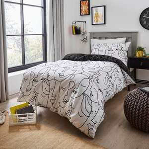 Faces Mono Black Duvet Cover and Pillowcase Set Single £4.50 double £6.50 with Free Click and collect From Dunelm