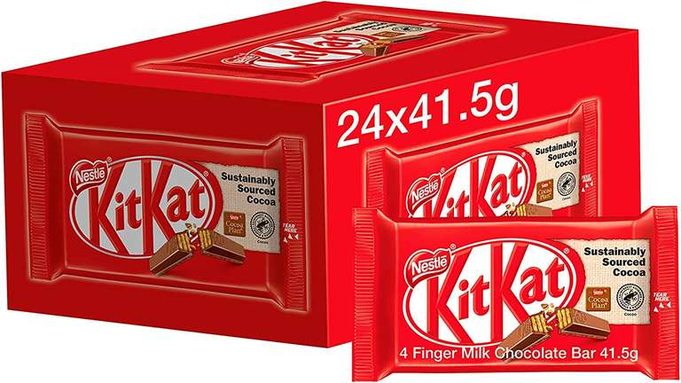 KitKat 4 Finger Milk Chocolate Bar - 24 x 41.5g Biscuit Bars - £7.50 @ Amazon