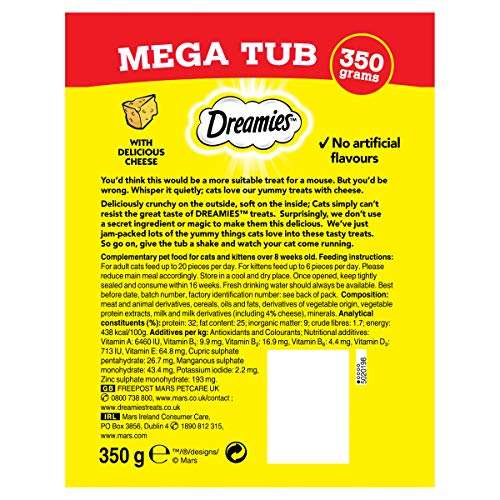 DREAMIES Cat Treats With Cheese 350g MegaTub £4.49 delivered @ Amazon (1-2 month dispatch)