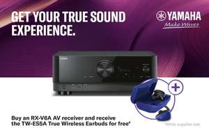 Yamaha RXV6A & TW-ES5A (Black) Dolby Atmos and DTS:X AV Receiver & In Ear Mic Wireless Bluetooth Sports Headphones