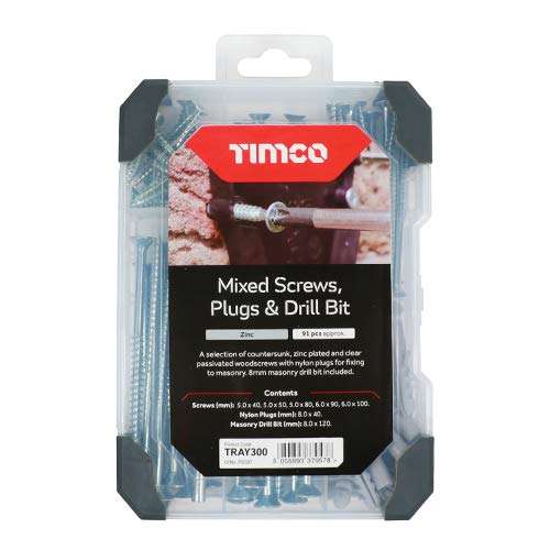 TIMCO Screws, Plug & Drill Bit Silver - Mixed Tray - 261pcs £4.64 @ Amazon