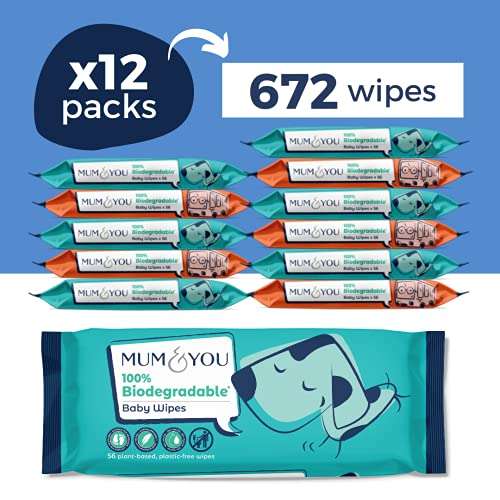 Mum & You Biodegradable Baby Wipes Multipack, 672 Wet Wipes (12 Packs) £9.50 / £8 S&S + Voucher