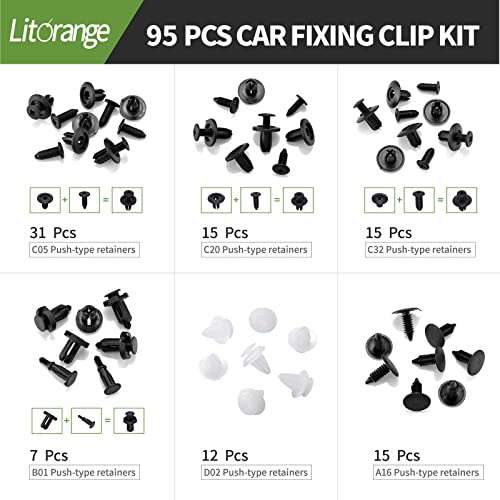 Litorange 95 Pcs Car Fixing Clips & 5 Pcs Trim Removal Tools, 6 Types of Car Retainer Clips - Sold By Litorangeuk FBA