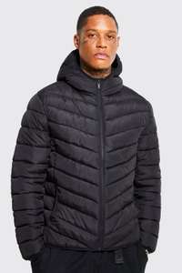 Quilted zip through jacket with hood with code