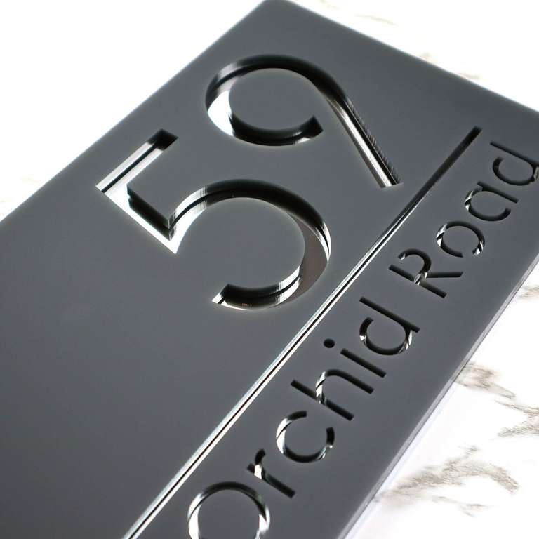 Door Sign House Numbers Laser Cut Anthracite Coloured Perspex- £10.99 delivered @ ksmartsign / eBay