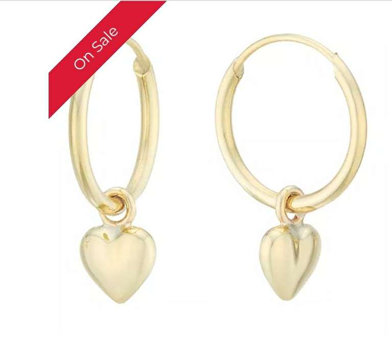 9ct Yellow Gold Heart Charm 10mm Sleeper Earrings £19.99 @ H Samuel