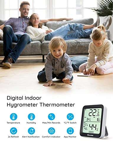 Govee Room Thermometer Hygrometer, Bluetooth Digital Indoor Humidity Meter with Smart Alert and Data Storage £10.99 w/voucher @ Amazon/Govee