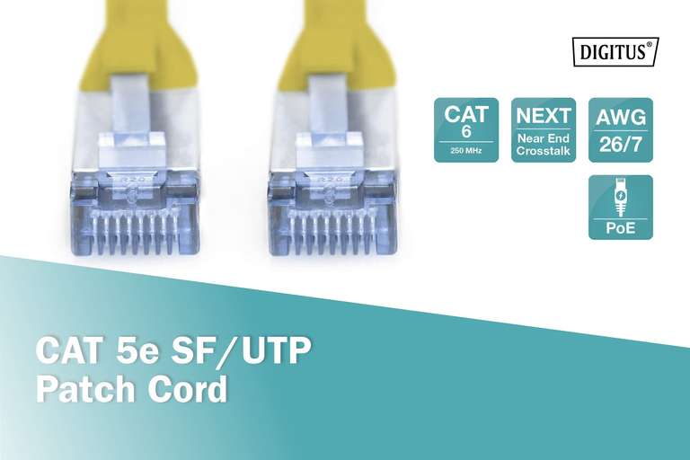 DIGITUS CAT 5e SF-UTP Patch Cable, 0.5m, Network LAN DSL Ethernet Cable, PVC, AWG 26/7, Yellow
