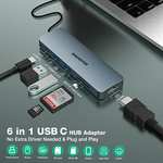 USB C Hub, 6 in 1 Multiport USB C Adapter with 4K HDMI Output £4.34 with voucher @ Amazon - Prime Exclusive