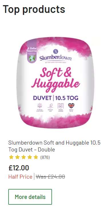 Homeware sale (up to 50% off) - Eg Slumberdown Duvet 10.5 tog' for £10 (single) or £12 (double) - Free Collection @ Argos