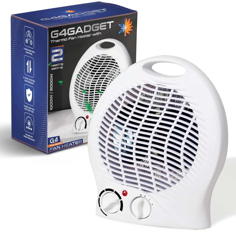 Portable Electric 2000W Fan Heater with 2 Heat Settings & Cool Function, Adjustable Thermostat - Sold by G4GADGET / FBA