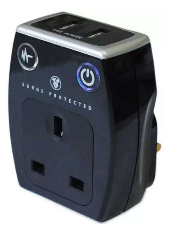 Masterplug USB Charger with Plug Through Surge Socket + 2 x 3.1A USB Ports - Black £9.99 @ MyMemory