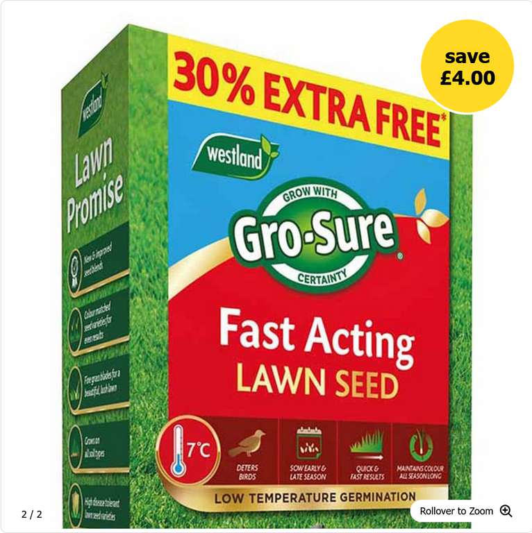 Gro-Sure Fast Acting Lawn Seed 10msq: £4 + Free Click & Collect @ Wilko