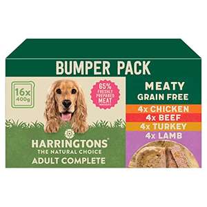 Harringtons Grain Free Hypoallergenic Wet Dog Food Meaty Pack 16x400g - Chicken, Lamb, Beef & Turkey - All Natural Ingredients