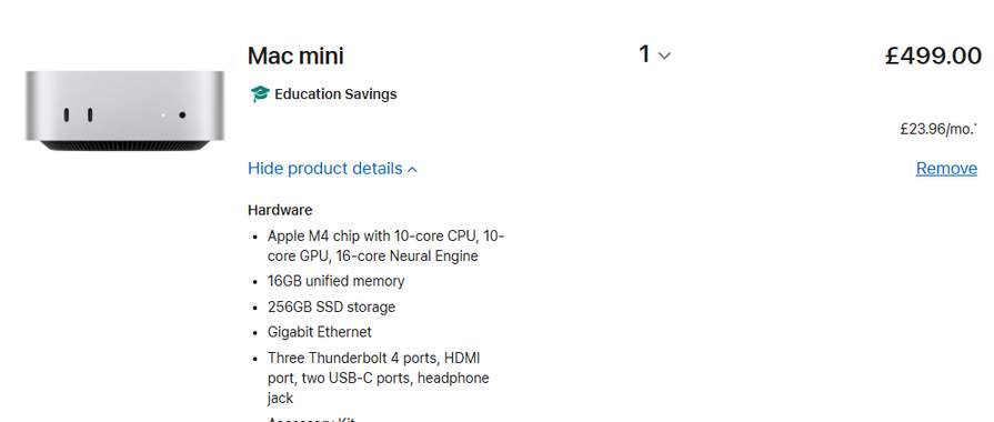 Mac Mini 2025 - M4 Chip, 16GB RAM, 256GB SSD for £499 at Apple