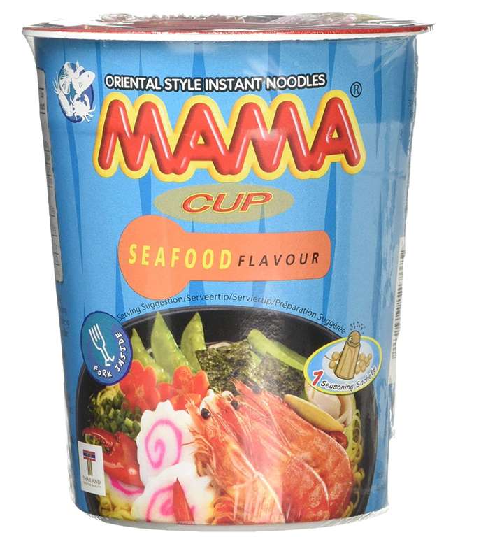 Mama Instant Cup Noodle with Seafood Flavor 70g 90p @ Amazon