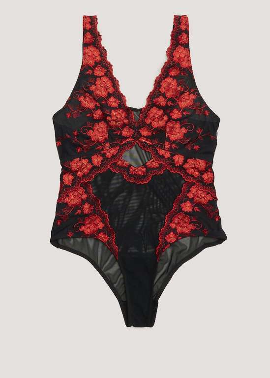 Black & Red Floral Embroidered Bodysuit now £9 with free click and collect from Matalan
