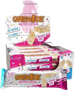 Grenade High Protein Low Sugar Bar Birthday Cake 12 x 60g (£22.50 min spend)