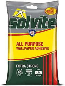 Solvite 1591161 All-Purpose Wallpaper Adhesive, hangs up to 10 Rolls (1x185 g Sachet) : £3.00 (£2.85 Subscribe & Save) @ Amazon