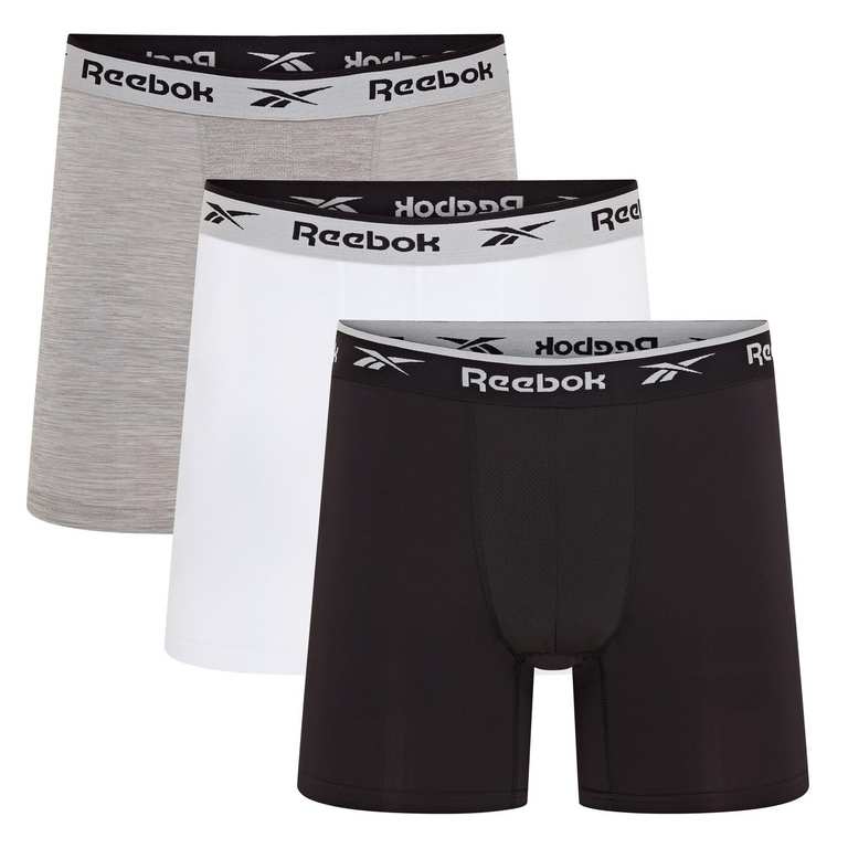 Reebok Mens Sports Boxers - Pack of 3 Black/White/Grey
