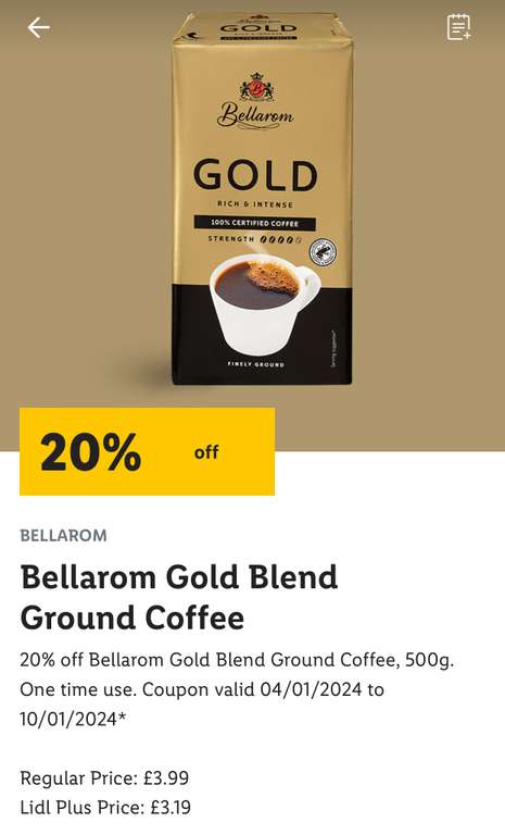 Bellarom Gold Blend Ground Coffee 500g - Lidl Plus Price