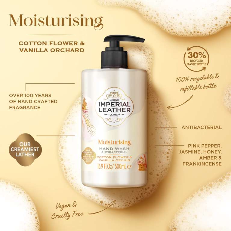 Imperial Leather Moisturising Hand Wash, Cotton Flower & Vanilla Orchid, Pack of 6x500ml (£8.55/£7.65 on Subscribe & Save) + 5% off 1st S&S