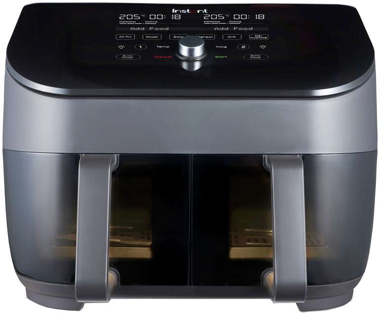 Instant Vortex ClearCook 7.6L Dual Air Fryer - Black - Free Click & Collect