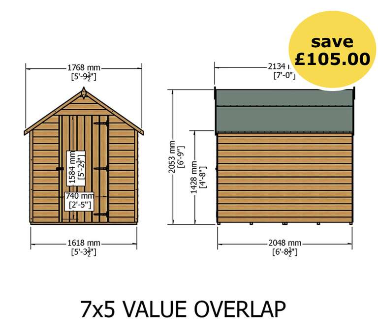 Shire 7 x 5ft Overlap Wooden Shed £279 with code stack + free delivery