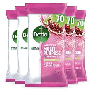 Dettol Antibacterial Multipurpose Cleaning Disinfectant Wipes, Pomegranate, Multipack Of 5 X 70, Total 350 Wipes