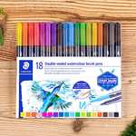 STAEDTLER 3001 TB18 Double Ended Watercolour Brush Pens, Assorted Colour, Pack of 18