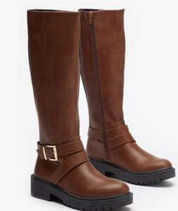 Buckle Trim Tall Stretch Calf Boot. Choice of black or brown. With code