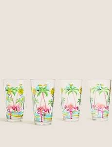 Set of 4 Flamingo Picnic Highballs £7 with free Click and collect From Marks and Spencer