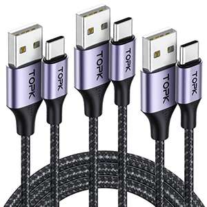 USB C Cable, TOPK [3Pack 2M] USB A to Type C Charger Cable £4.99 @ Sold by TOPK direct dispatched by Amazon