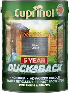 Cuprinol Ducksback 5 Year Waterproof for Sheds and Fences, 5 L - Silver Copse £9.75 @ Amazon
