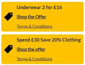 Underwear - 2 multipacks (of 3 or 5) for £16 (Stacks with 20% off of £30)