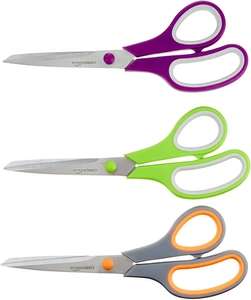 Amazon Basics Multipurpose Stainless Steel Office Scissors, Comfort Grip, PVD Coated, Pack Of 3, Multicolour