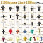 1240PCS Car Bumper Retainer Clips Plastic Rivets Fasteners Tailgate Handle Rod Clip Door Trim + 5 x Fasterner Removal Tools by Uolor UK FBA