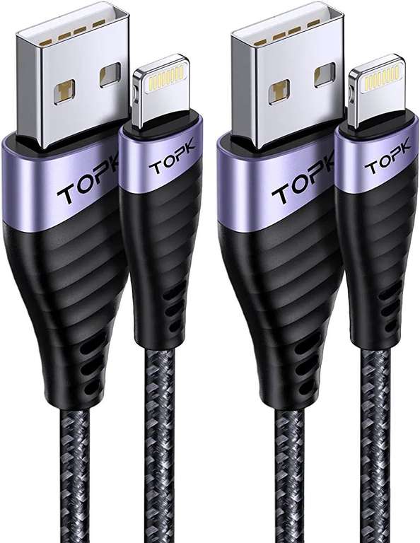 TOPK iPhone Charger Cables, 2 pack [2M/6FT] MFi Certified (£3.49 after 30% Amazon voucher)