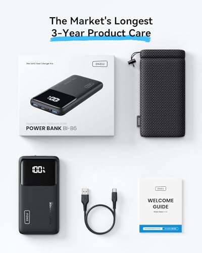 INIU Power Bank, 10000mAh Slimmest Fast Charging Portable Charger, 22.5W Battery Pack w/voucher and code sold by TopStar /FBA