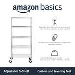 Amazon Basics 5-Shelf Medium Storage Unit With Casters, Height Adjustable Shelves & Levelling Feet. 680 kg Max Weight