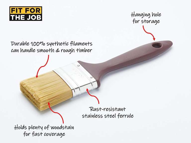 Fit For The Job 4 piece Woodcare Brush for Applying Woodstains, Varnish, Preservatives